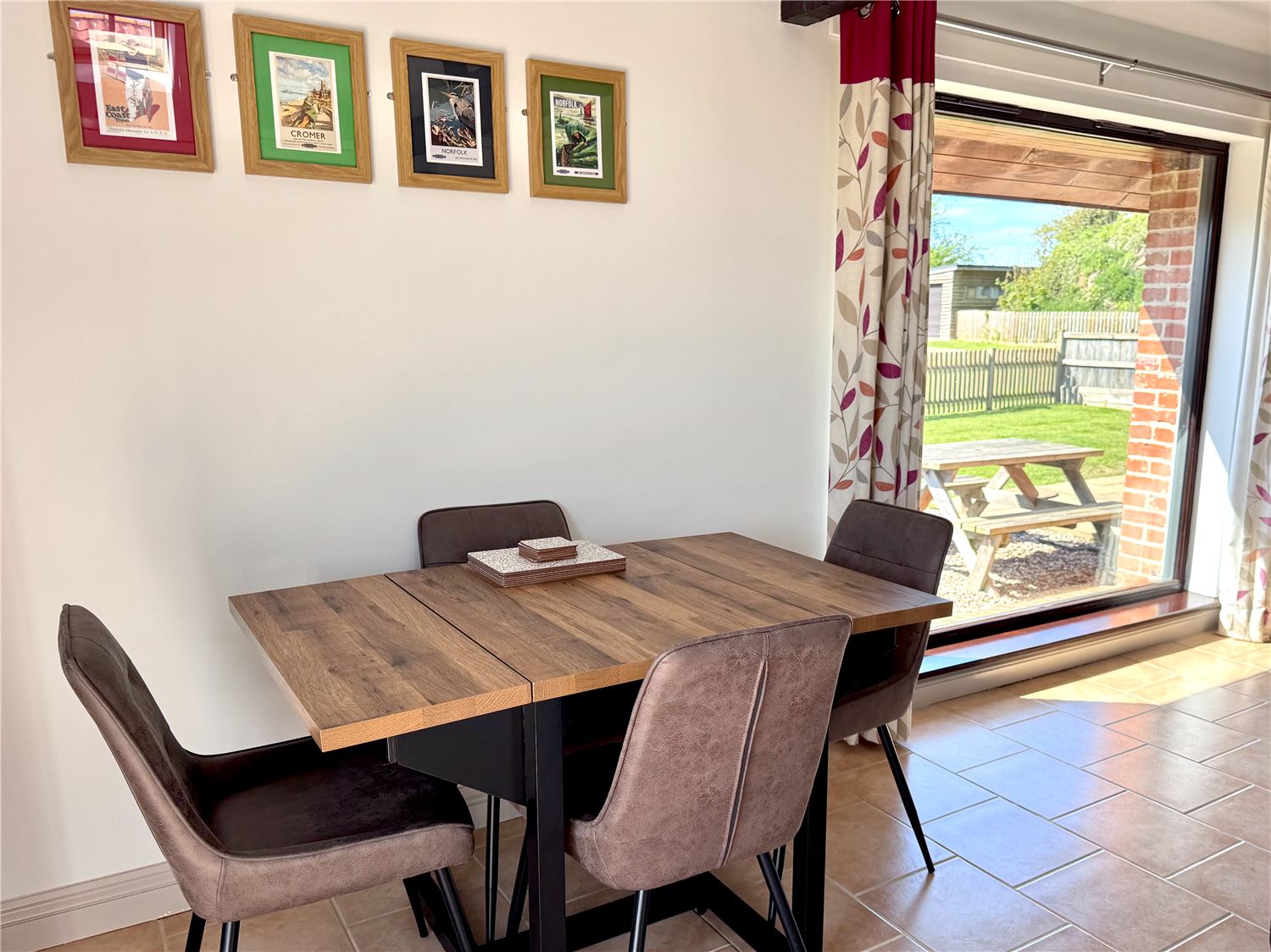 Open plan living and dining with countryside views at dog friendly Norfolk Broads holiday cottage, sleeps 4