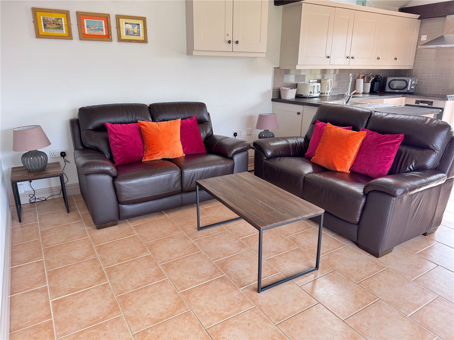 Open plan living with well equipped kitchen and countryside views at dog friendly Norfolk Broads holiday cottage, sleeps 4